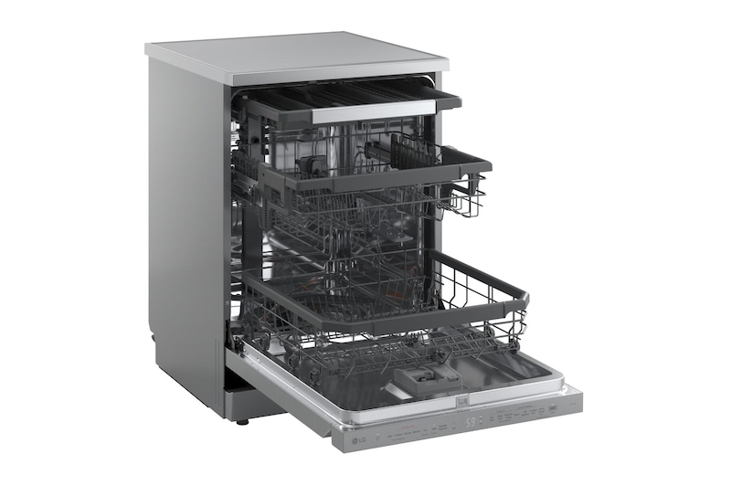 Foto lavastoviglie DF375HVS aperta con ripiani